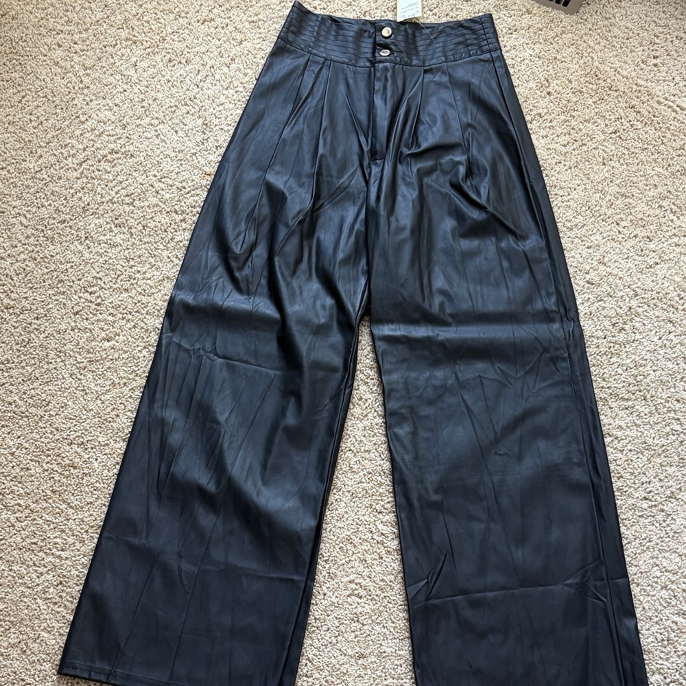 Black Faux Leather Wide-Leg Pants